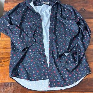 Express Men's Slim Fit Floral Shirt Blue Long Sleeve‎ L